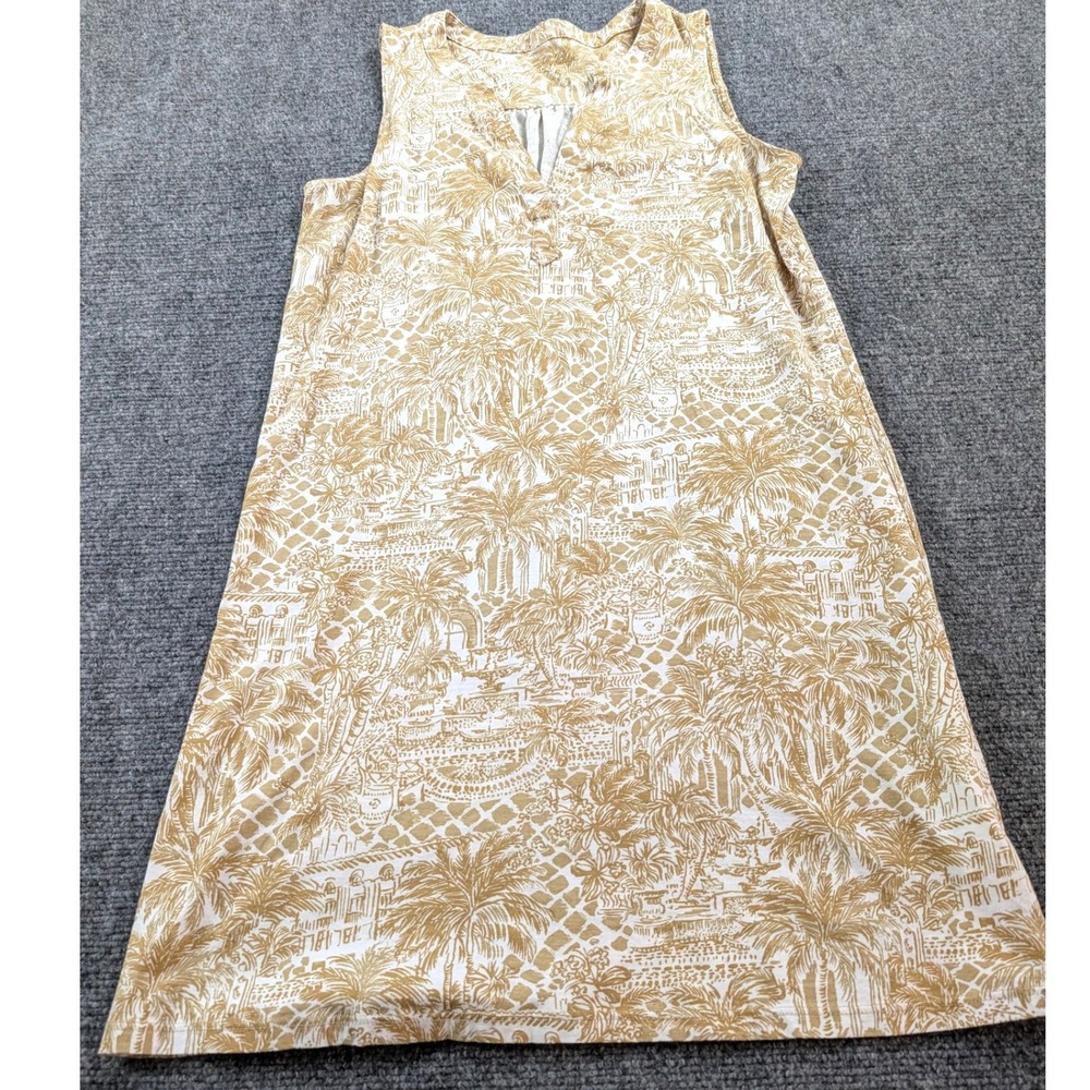 Lilly Pulitzer Yellow Tropical Palm Toile Pima Cotton Shift Dress Small S